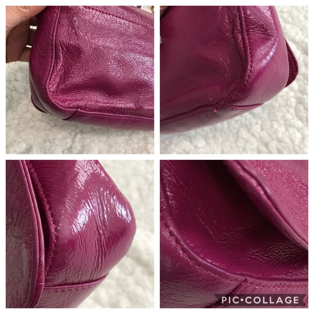 Tory Burch patent leather logo light weight fuchsia crossbody bag